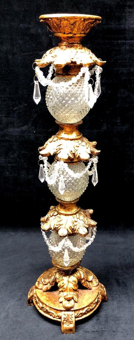 Hollywood Regency Glam - Cut Glass & Gold Resin - Ornate Candle Holder (1 of 7)