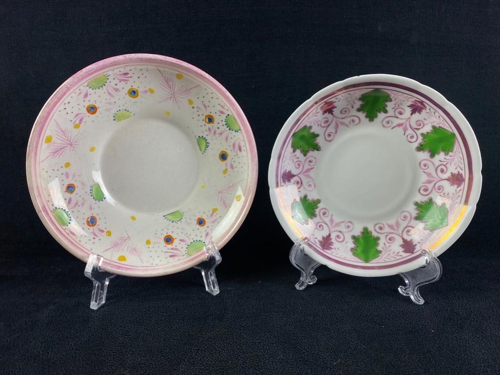 Pair of Antique Pink Lustreware Small Plates (1 of 4)