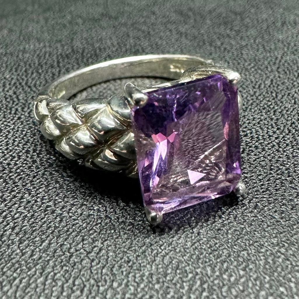 Sterling Emerald-Cut Amethyst Solitaire Ring (1 of 3)