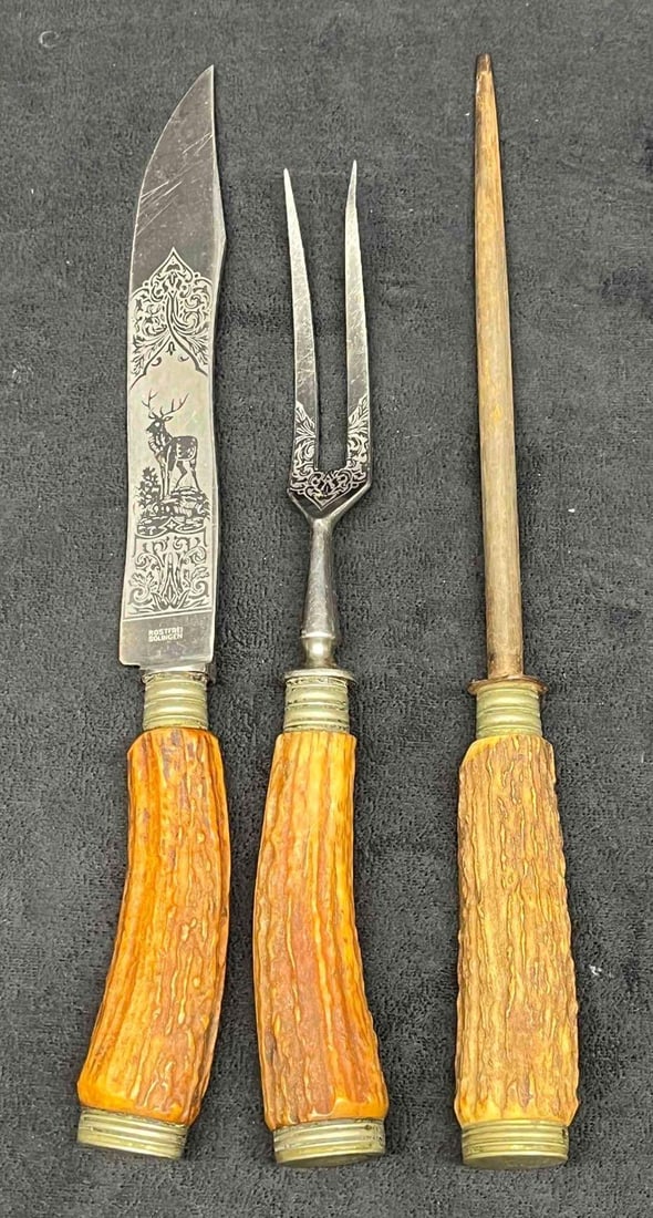 Rostfrei Solingen 2 Pc Antler Carving Set With Honing Steel (1 of 11)