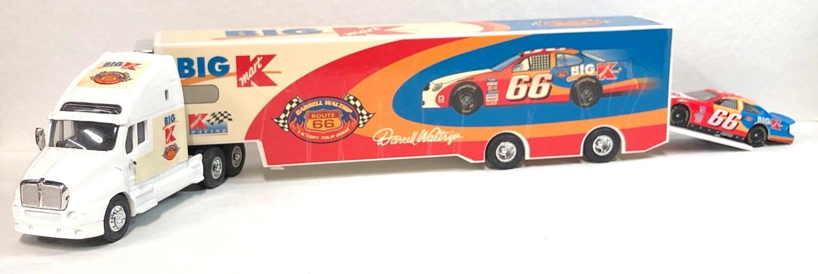 Racing Champions 1:64 Replica Nascar #66 Darell Waltrip Big Kmart Route 66 Transporter & Ford Taurus: Racing Champions 1:64 Replica Nascar #66 Darrell Waltrip Big Kmart Transporter Route 66 Victory Tour 200 Hauler and Ford Taurus. It measures approximately 13" x 2-1/2" x 1-1/2" and it weig