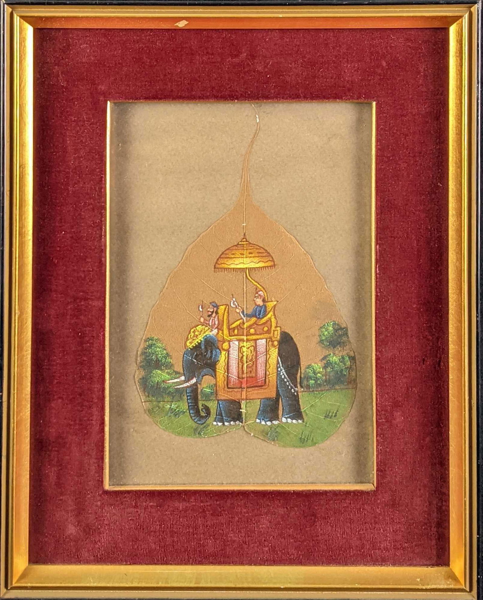 Vintage Oil Painting On Peepal Tree Leaf Elephant (1 of 5)