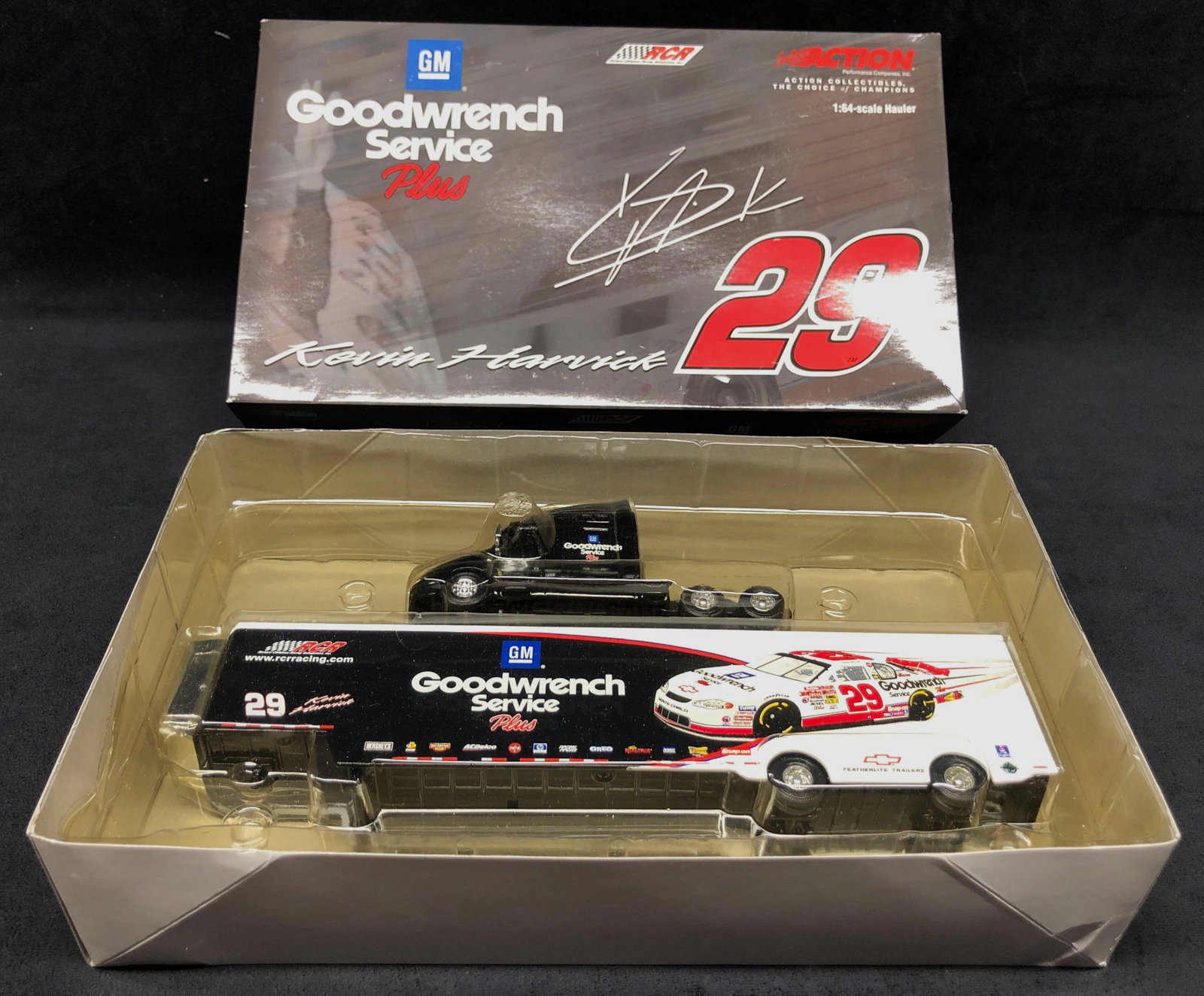 Action Racing Collectibles Nascar #29 Kevin Harvick 1:64 Hauler GM Goodwrench Service Plus: Action Racing Collectibles - Nascar #29 Kevin Harvick - 1:64 Hauler - GM Goodwrench Service Plus - Original Packaging. The item is approximately 11-3/4" x 7" x 2-3/4" and it weighs about 2