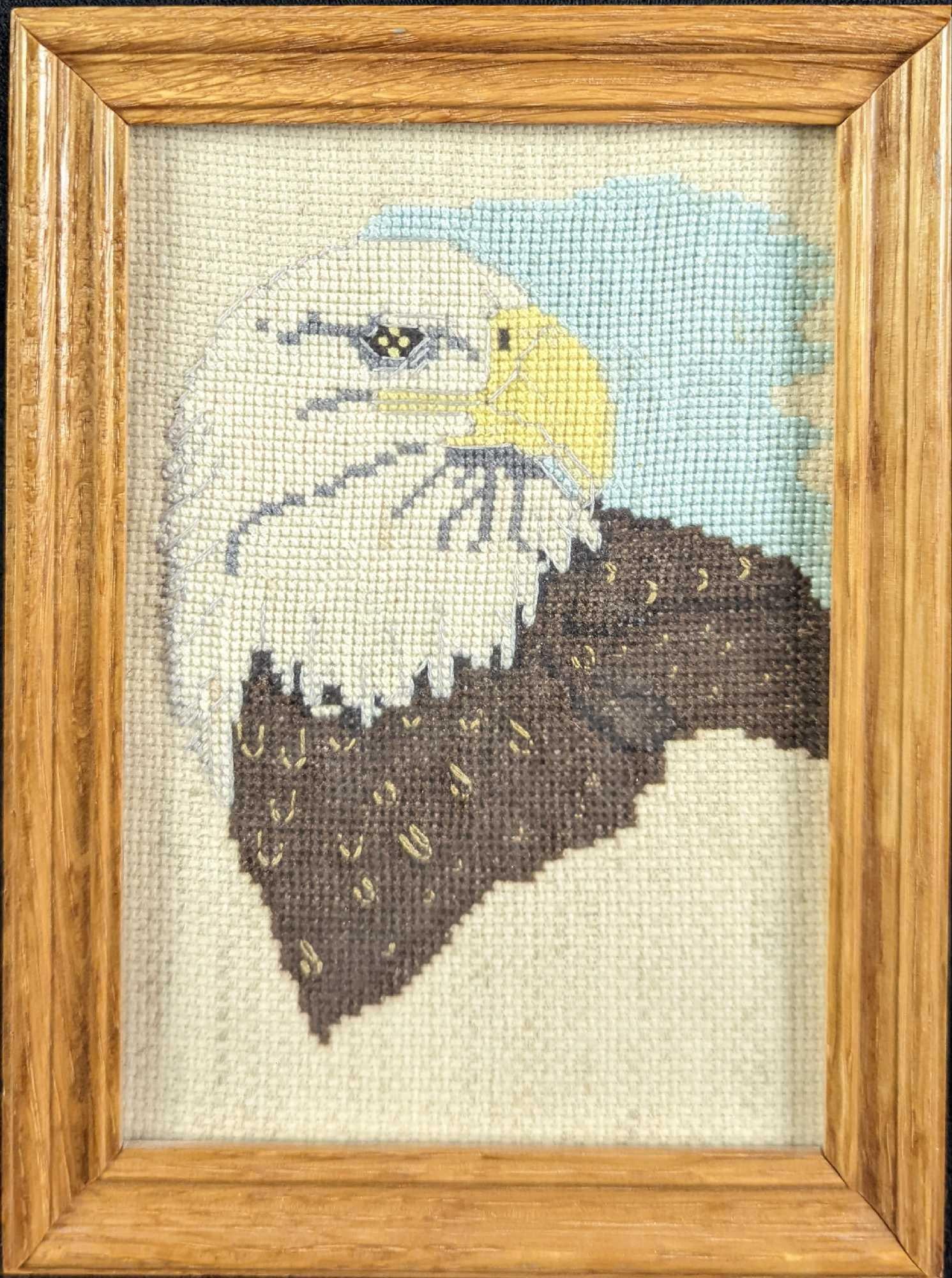 Framed Framed Bald Eagle Cross Stitch Auction