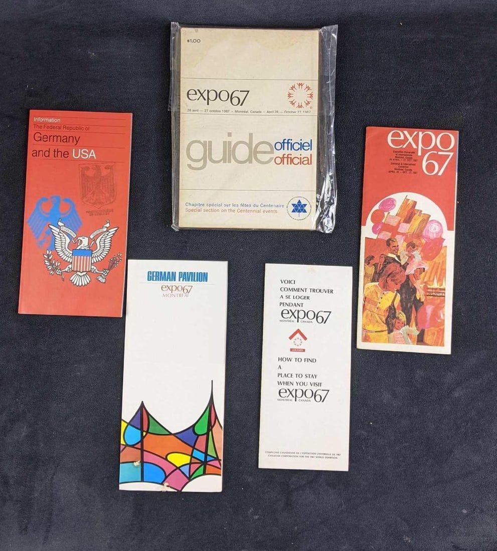 1967 World Expo Guide and Pamphlets: 1967 World Expo Guide and Pamphlets One Expo Guide Booklet Expo 67 Pamphlet Two Germany Pamphlets (one red, one white with colors at the bottom) One "Where to stay" Pamphlet. The 1967 Interna