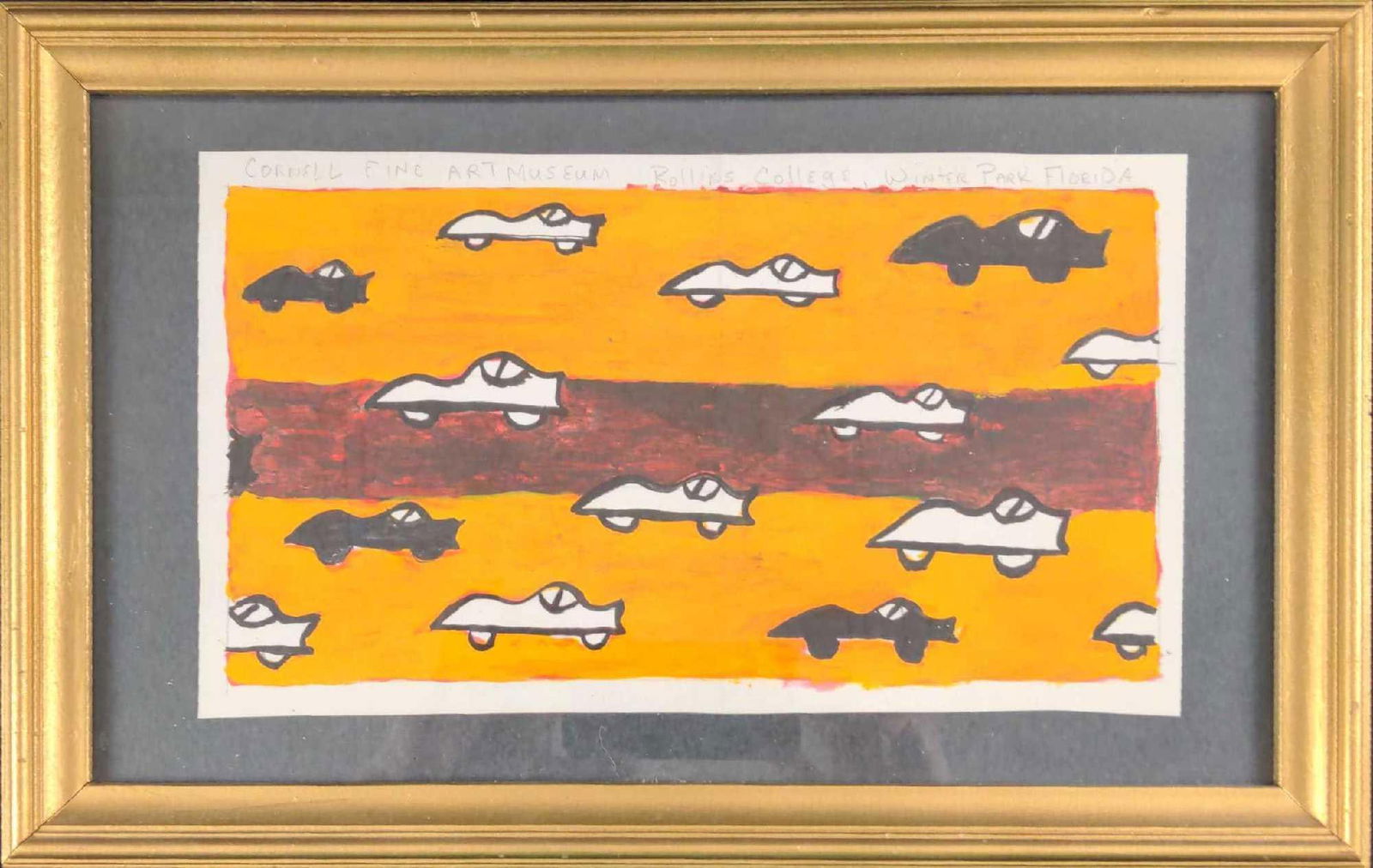 Original Robin Van Arsdol Mini Original Cars X1: Original Robin Van Arsdol acrylic on paper. This is based off his much bigger "Right Of Way". This is approx 16 1/2" x 1" x 10 1/2". The original on paper is approx 11 3/4" x 7