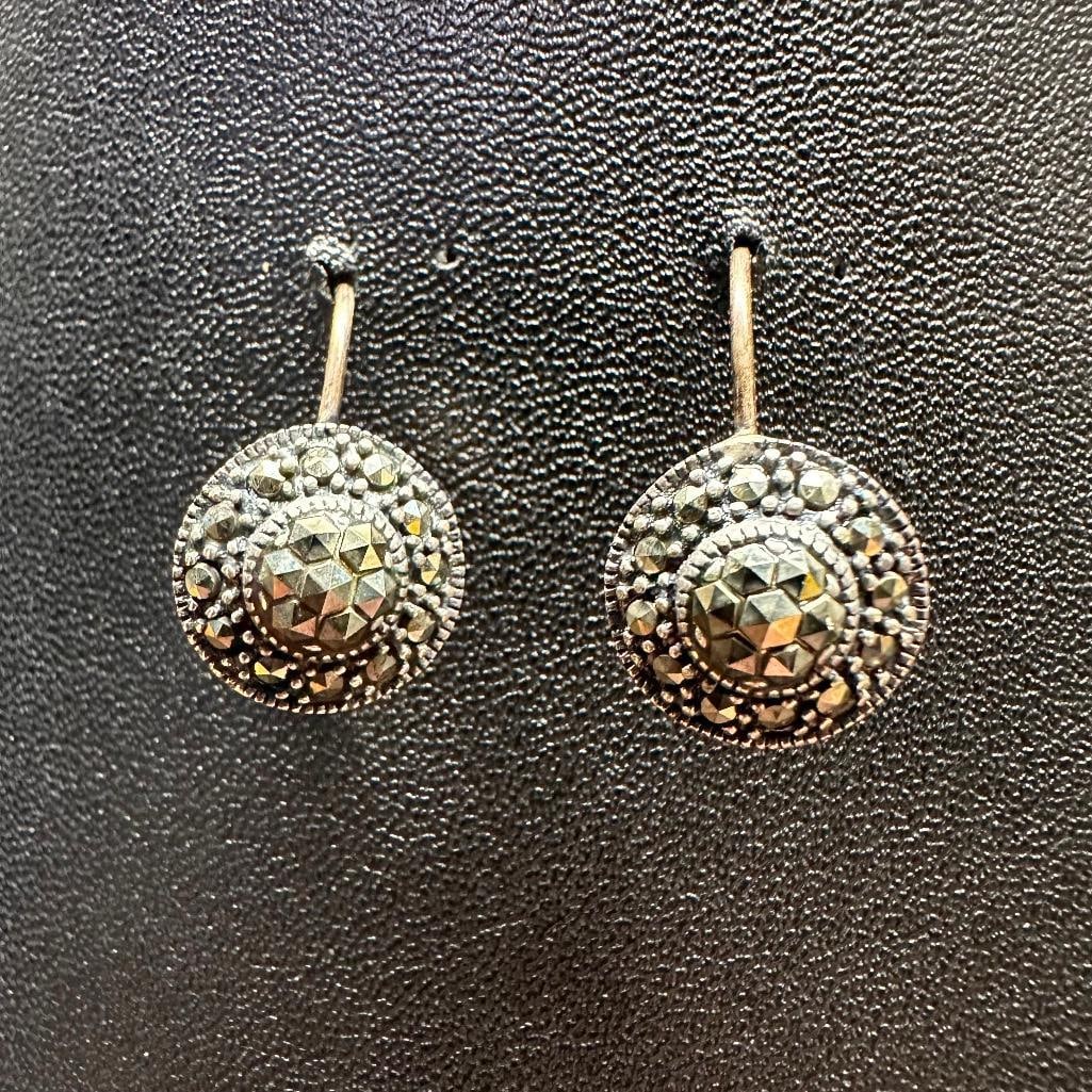 Sterling Silver Marcasite Circle Earrings (1 of 2)