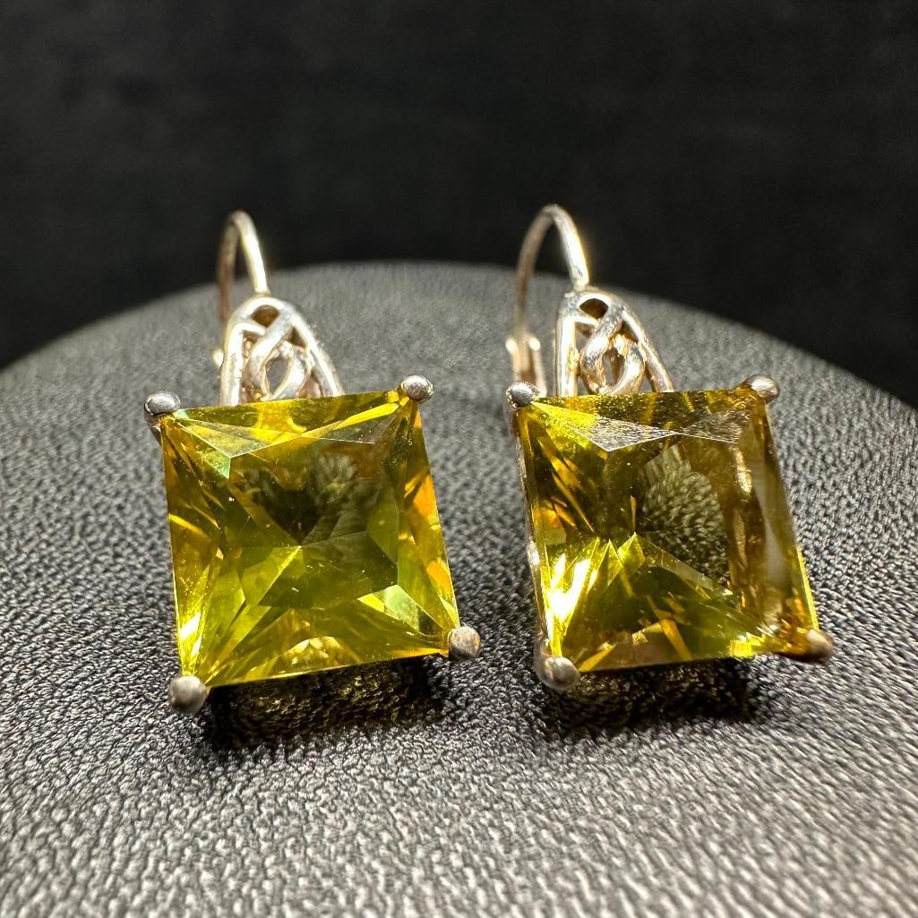Sterling Silver Princess-Cut Lemon Quartz Earring: This piece of jewelry has been tested and researched prior to listing. Please view all our pictures they are part of our description. DETAILS: Metal - Sterling Silver Color -Silver Stones - lemon quar