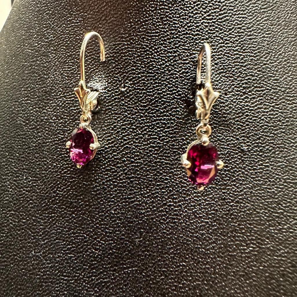 Sterling Silver Oval Amethyst Dangle Earrings (1 of 2)