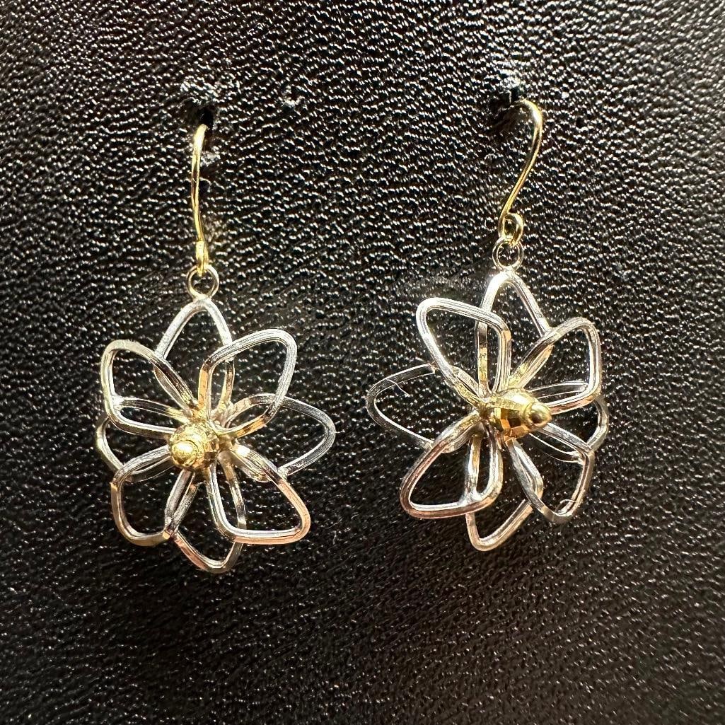 Sterling Silver Wire Flower Dangle Earrings (1 of 2)