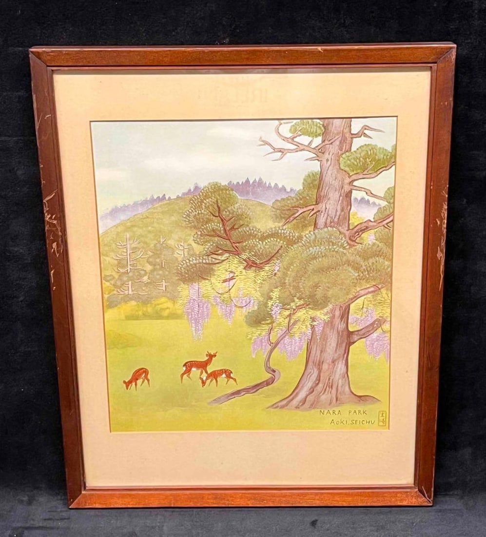 Framed Japanese Print Nara Park Aoki Seichu (1 of 9)