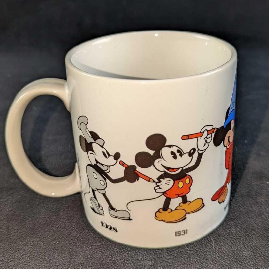 Mickey Mouse Through The Years Ceramic Mug: Mickey Mouse Through The Years Ceramic Mug. "Mickey Mouse Through The Years" Ceramic Mug By Applause. This was released in 1986 to celebrate the famous mouse's 60th birthday. The mug is ap