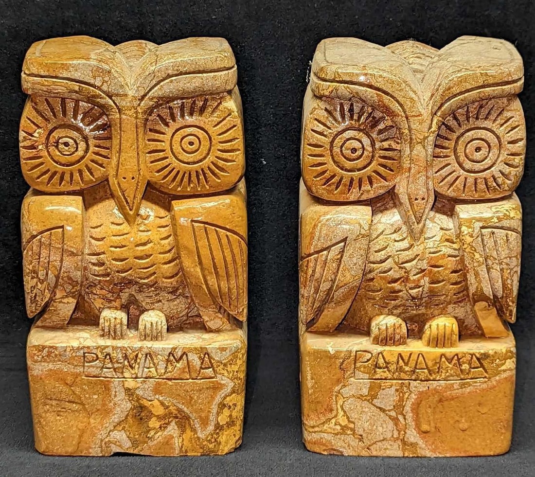 Vintage Carved Stone Panama Owl Bookends (1 of 5)