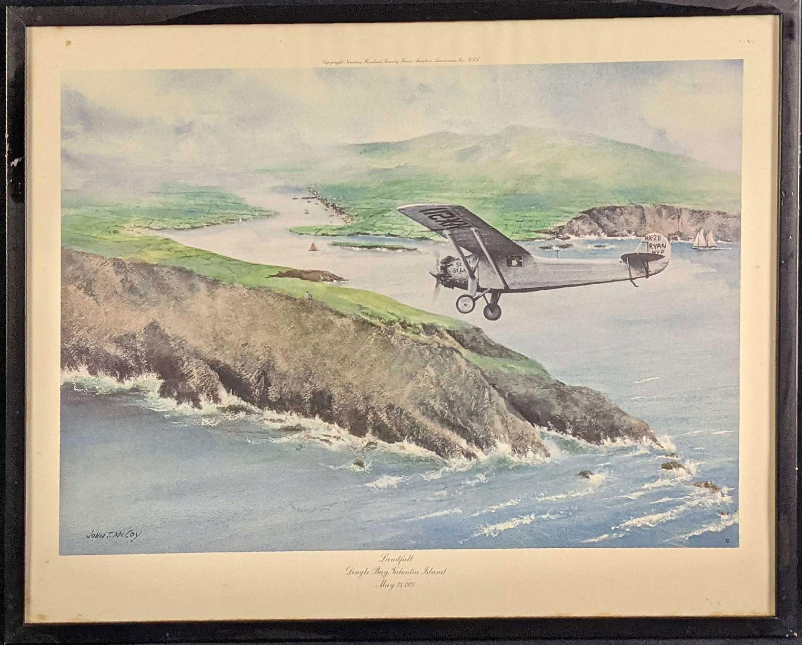 John T. McCoy Framed Offset Lithograph Landfall Spirit of St. Louis (1 of 6)