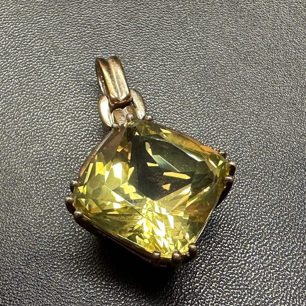 Sterling Silver Cushion-Cut Lemon Quartz Pendant (1 of 3)