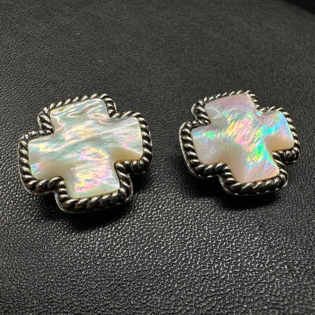 Sterling Silver MOP Cross Clip-On Earrings (1 of 2)