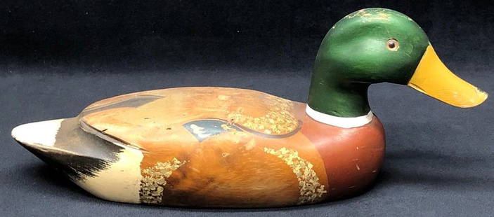 Vintage Hand Painted Carved Wood Mallard Duck: This lot contains Vintage Hand Painted Carved Wood Mallard Duck Decoy. It is approx 14" x 6" x 4" and weighs about 1.4lbs. Overall the Wood Duck in fair used condition with signs of wear a