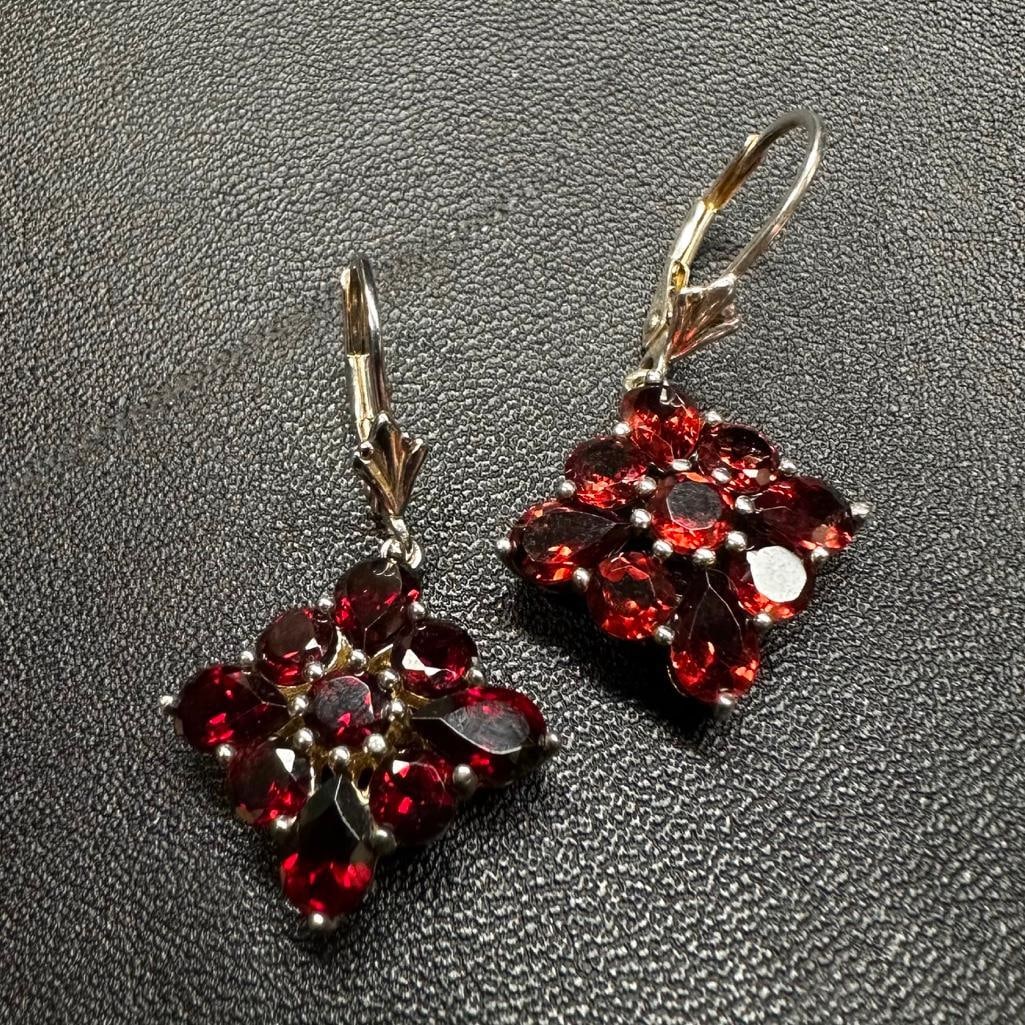 Sterling Silver Garnet Cluster Earrings: This piece of jewelry has been tested and researched prior to listing. Please view all our pictures they are part of our description. DETAILS: Metal - Sterling Silver Color - Silver Stones - none Hal