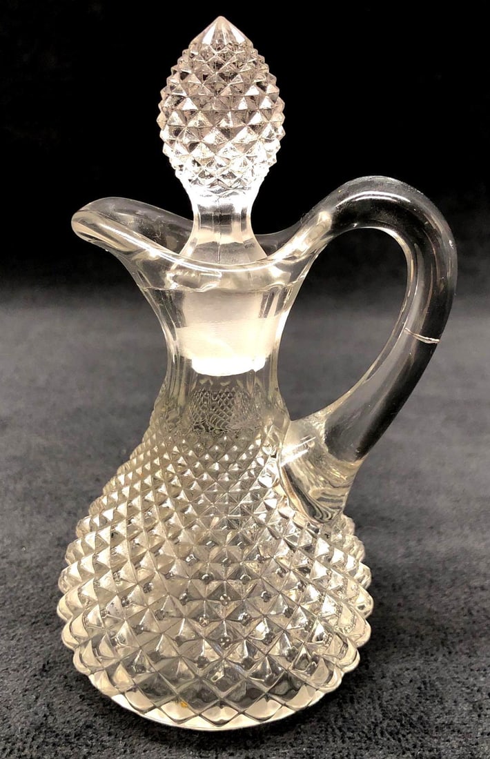 Vintage Clear Depression Glass - Pressed Glass Cruet w/ Stopper - Hocking "Miss America" Diamond Cut (1 of 6)