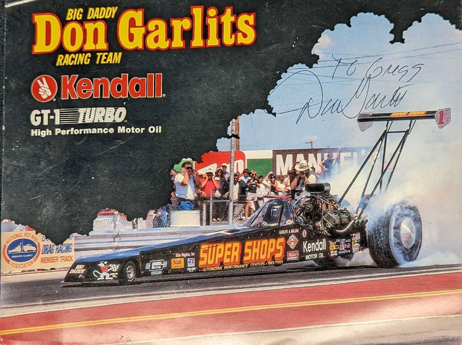 Don Garlits Autographed Kendall Advertisement: Don Garlits Autographed Kendall Advertisement. This is approx 9 7/8" x 8" and it weighs 0.02lb. There are creases on the corners. Please note, this does not come with a COA and was acquired fr