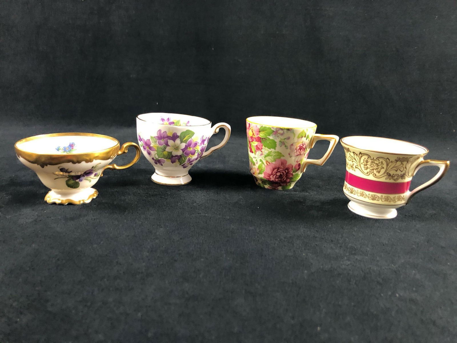 Lot Of 4 Lot Porcelain Tea Cups Hand Painted Royal Tuscan Floral Color Gold Trim England Germany: Lot Of 4 Lot Porcelain Tea Cups Hand Painted Royal Tuscan Floral Color Gold Trim England Germany Here are a unique and beautifully handcrafted mini porcelain teacups. The cups are in great condition