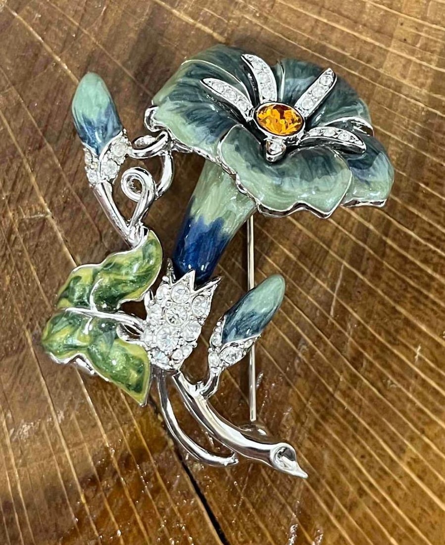 Nolan Miller Enamel Rhinestone Flower Costume Brooch (1 of 7)