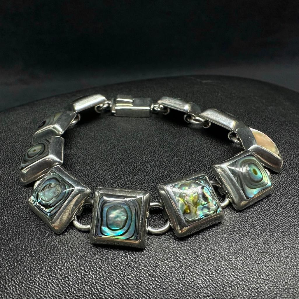Sterling Mother of Pearl Square Link Bracelet (1 of 2)