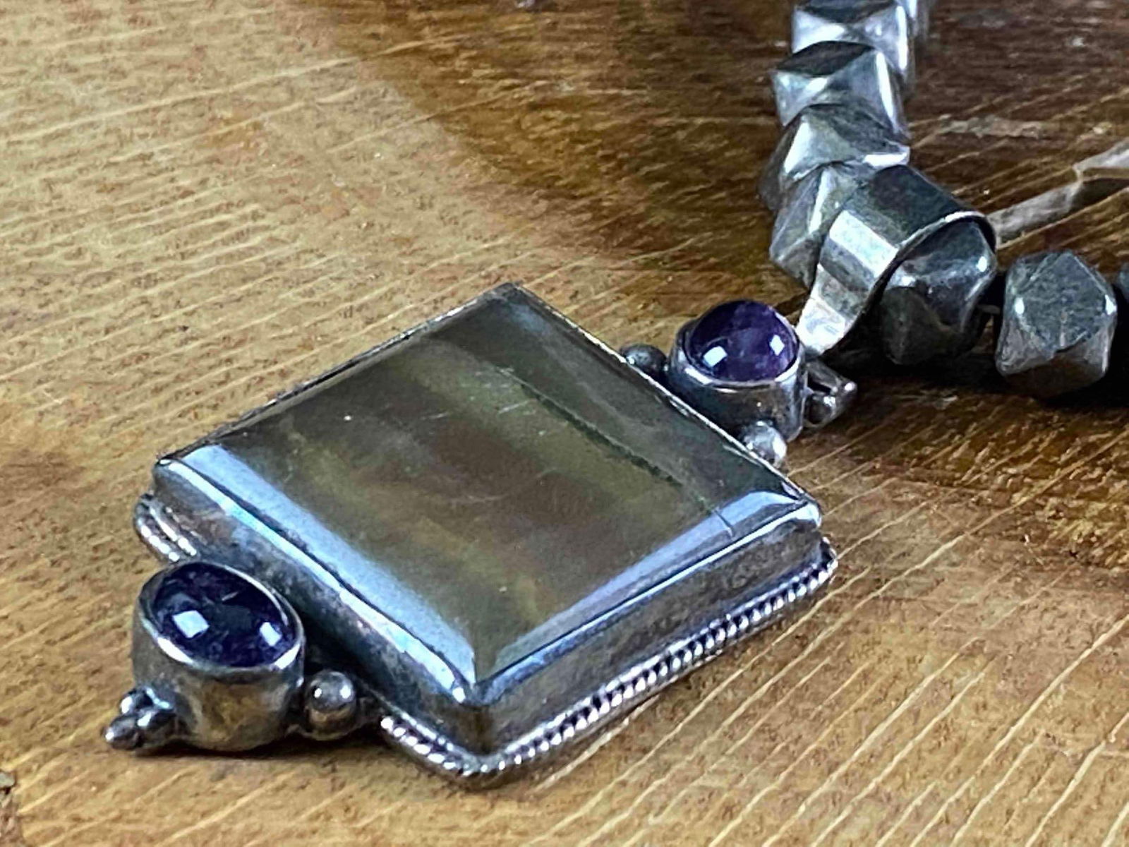 Vintage Sterling Translucent Purple Green Yellow Banded Fluorite Necklace (1 of 11)