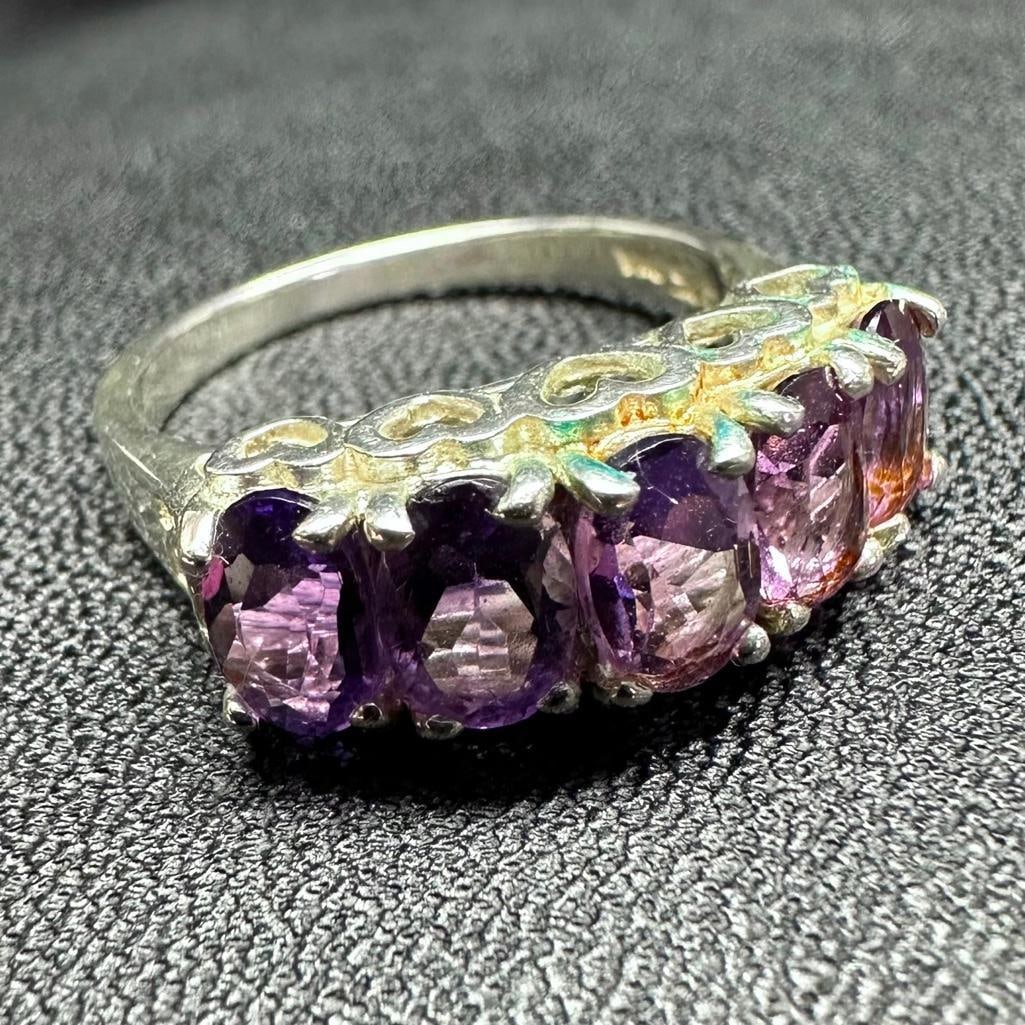 Sterling 5 Stone Oval-Cut Amethyst Ring (1 of 3)