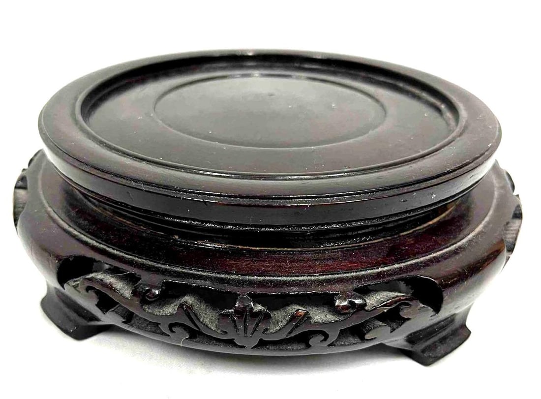 Vintage Chinese Hand Carved Wood Dark Brown Lacquer Vase Display Stand (1 of 6)