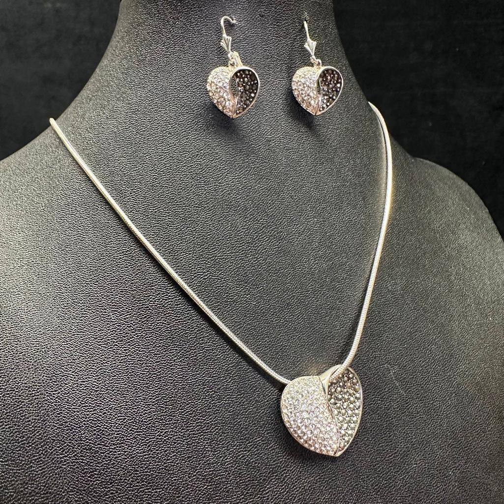 Sterling Silver CZ & Marcasite Heart Set: This piece of jewelry has been tested and researched prior to listing. Please view all our pictures they are part of our description. DETAILS: Metal - Sterling Silver Color -Silver Stones - CZ, Marcas