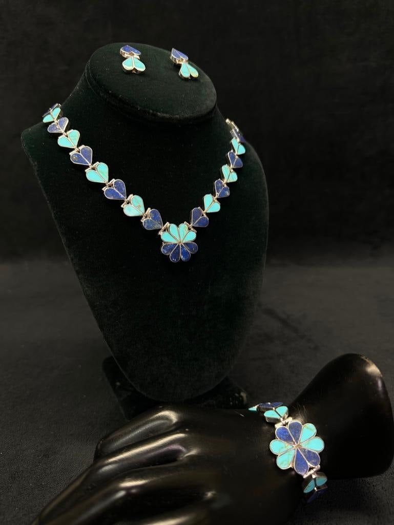 950 Silver Western Jewelry Set Turquoise & Lapis (1 of 3)