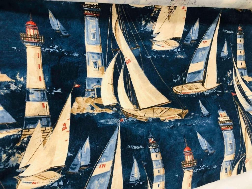 Approx. 4 Yards Of Upholstery & Drapery Fabric Waverly In The Breeze Indigo 681590 Tropical Print: Approx. 4 Yards Of Upholstery & Drapery Fabric Waverly In The Breeze Indigo 681590 Tropical Print. This lot contains Approx. 4 Yards Of Upholstery & Drapery Fabric Waverly In The Breeze Indigo