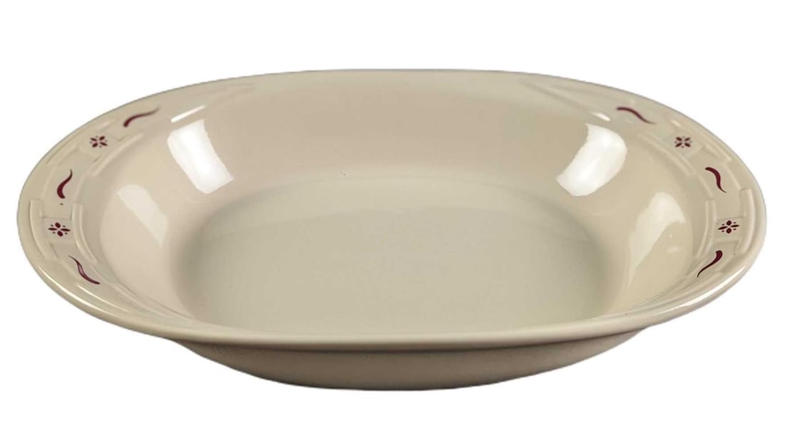 Oval 13" Vegetable Bowl Woven Traditions Red: Retired 13" Vegetable Bowl Woven Traditions Red. This series was released from 1990 - 2010. The serving bowl is approx 13" x 9" x 2" and it weighs 3.12lbs. The bowl is in a good, used 