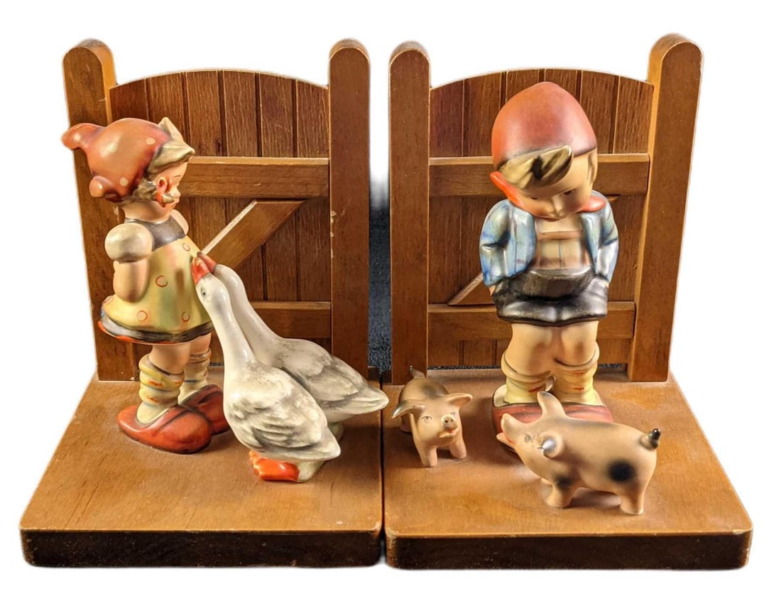 Goebel Hummel Goose Girl & Farm Boy Pair TMK2 Bookends (1 of 8)