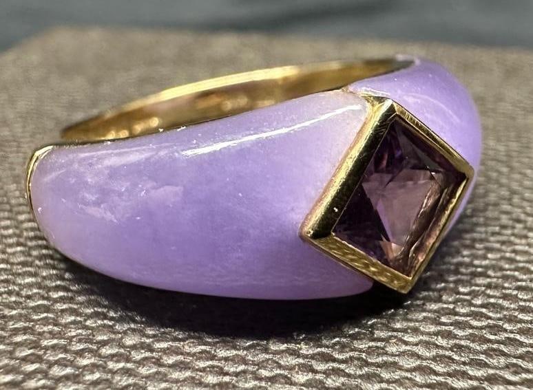 Lavender Jade & Amethyst 14k Gold Ring (1 of 3)