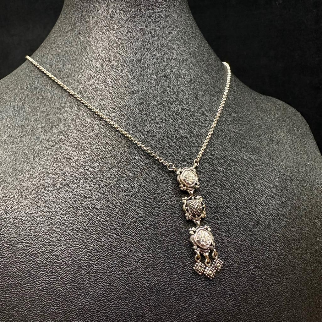 Sterling Silver CZ & Marcasite Pendant: This piece of jewelry has been tested and researched prior to listing. Please view all our pictures they are part of our description. DETAILS: Metal - Sterling Silver Color - Silver Stones - none Hall