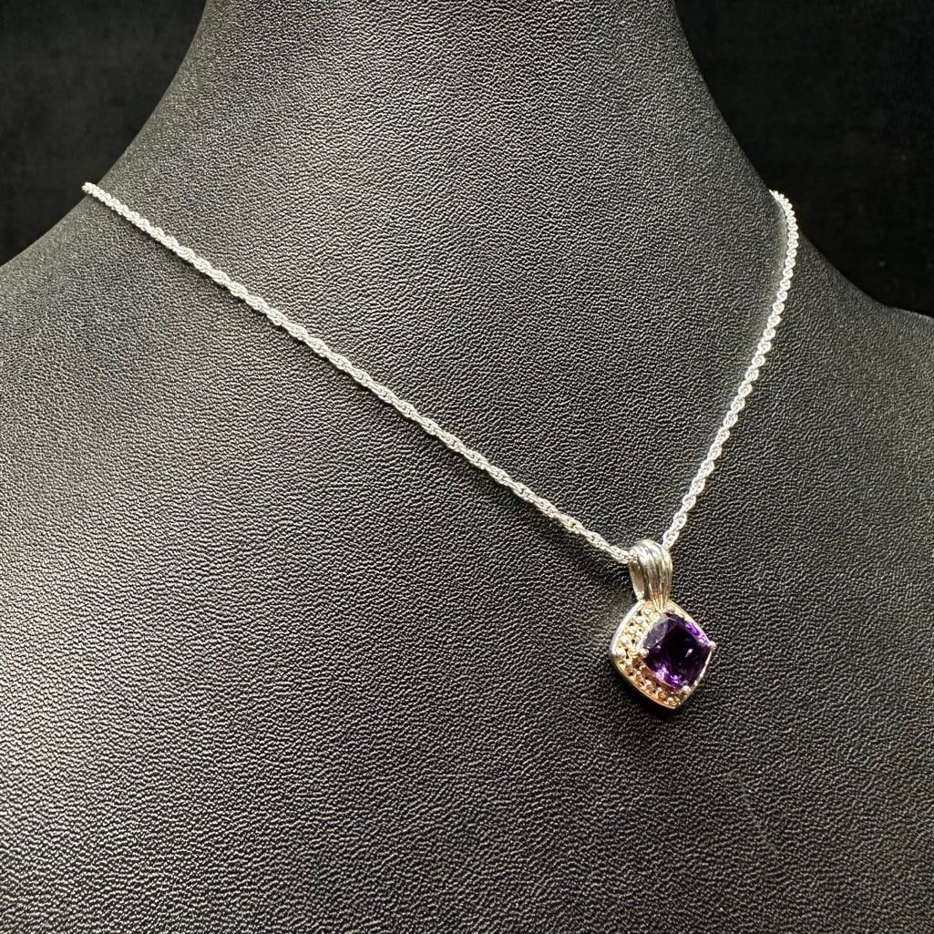 Sterling Silver Cushion-Cut Purple CZ Pendant (1 of 3)