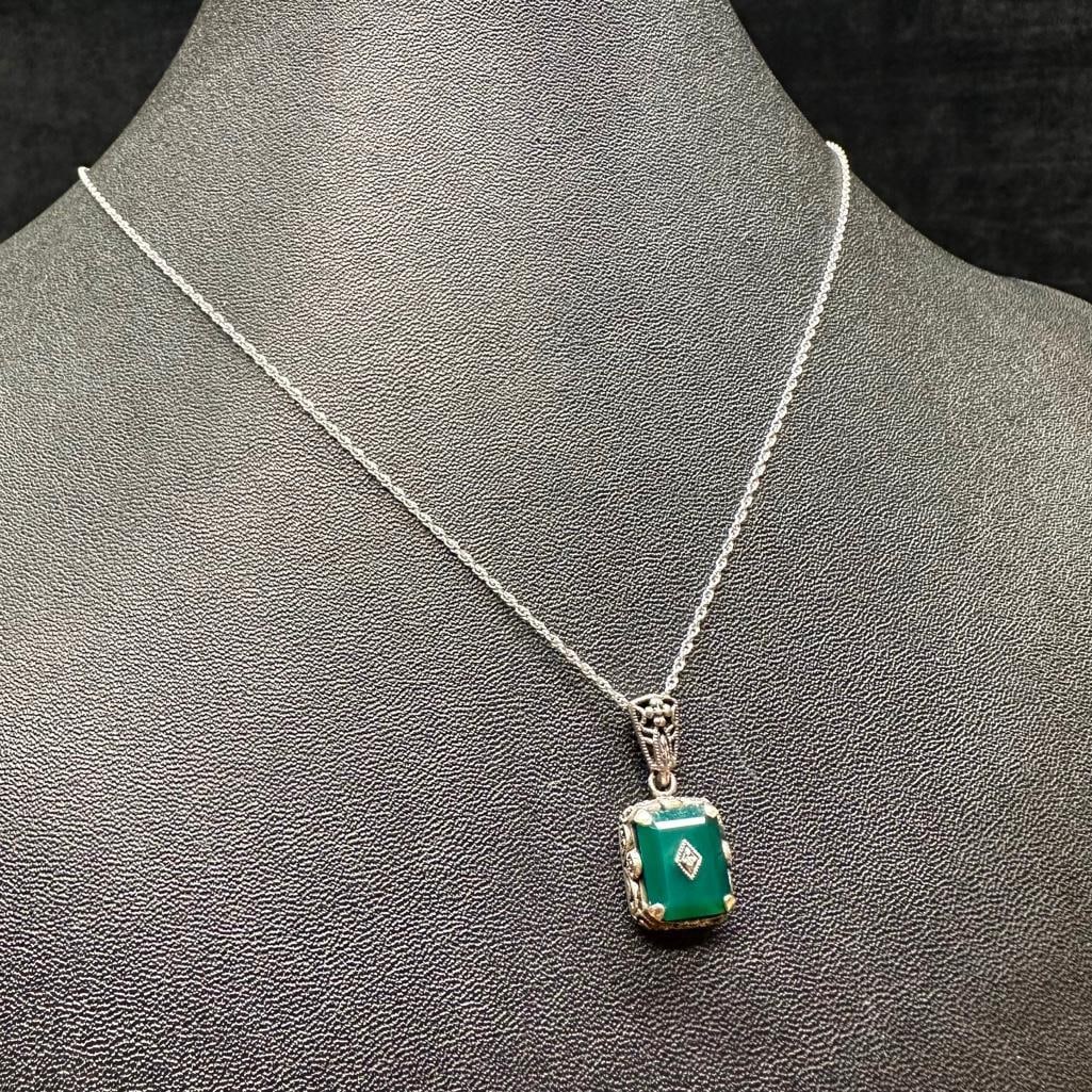 Sterling Silver Green Onyx Emerald-Cut Pendant (1 of 3)