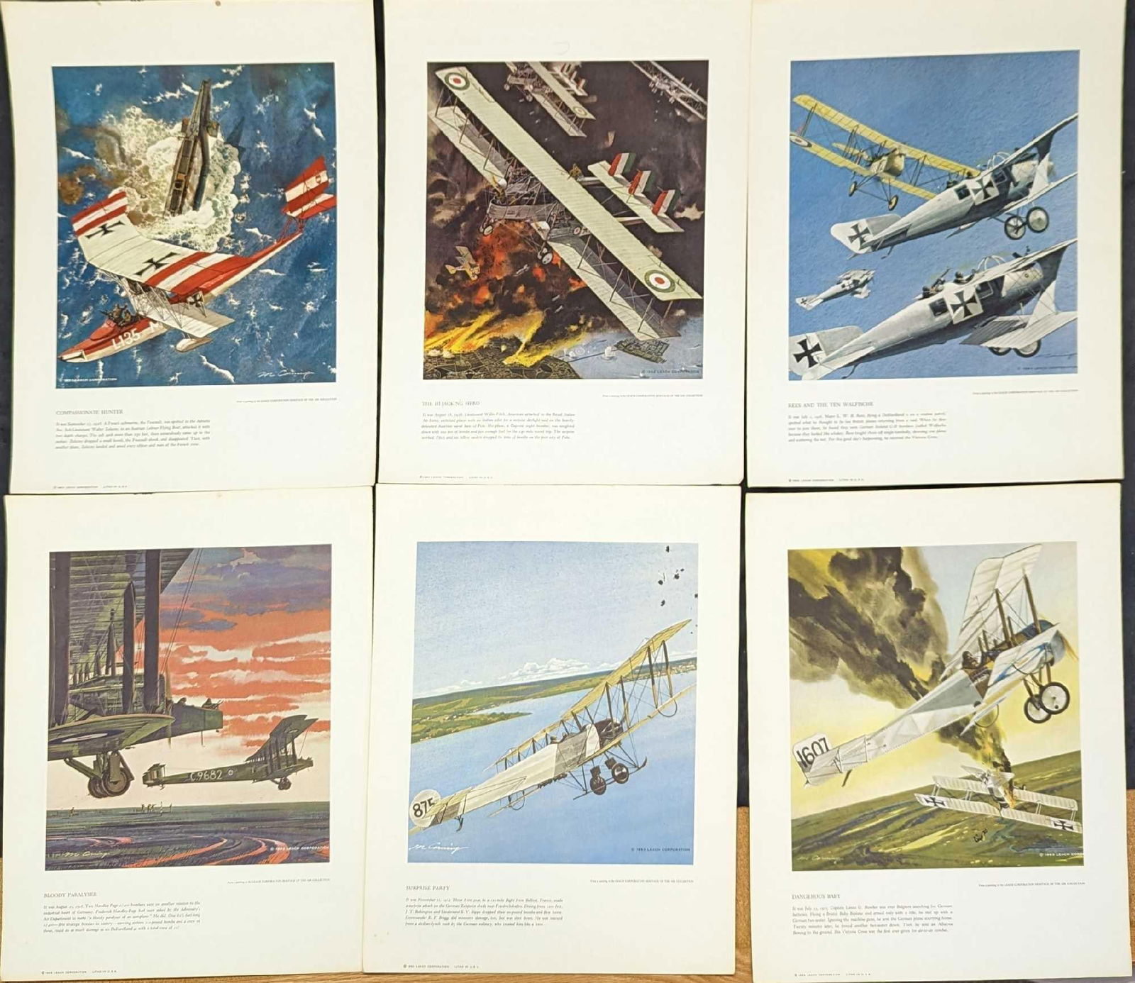 Six Vintage Merv Corning WWI Airplane Prints (1 of 8)