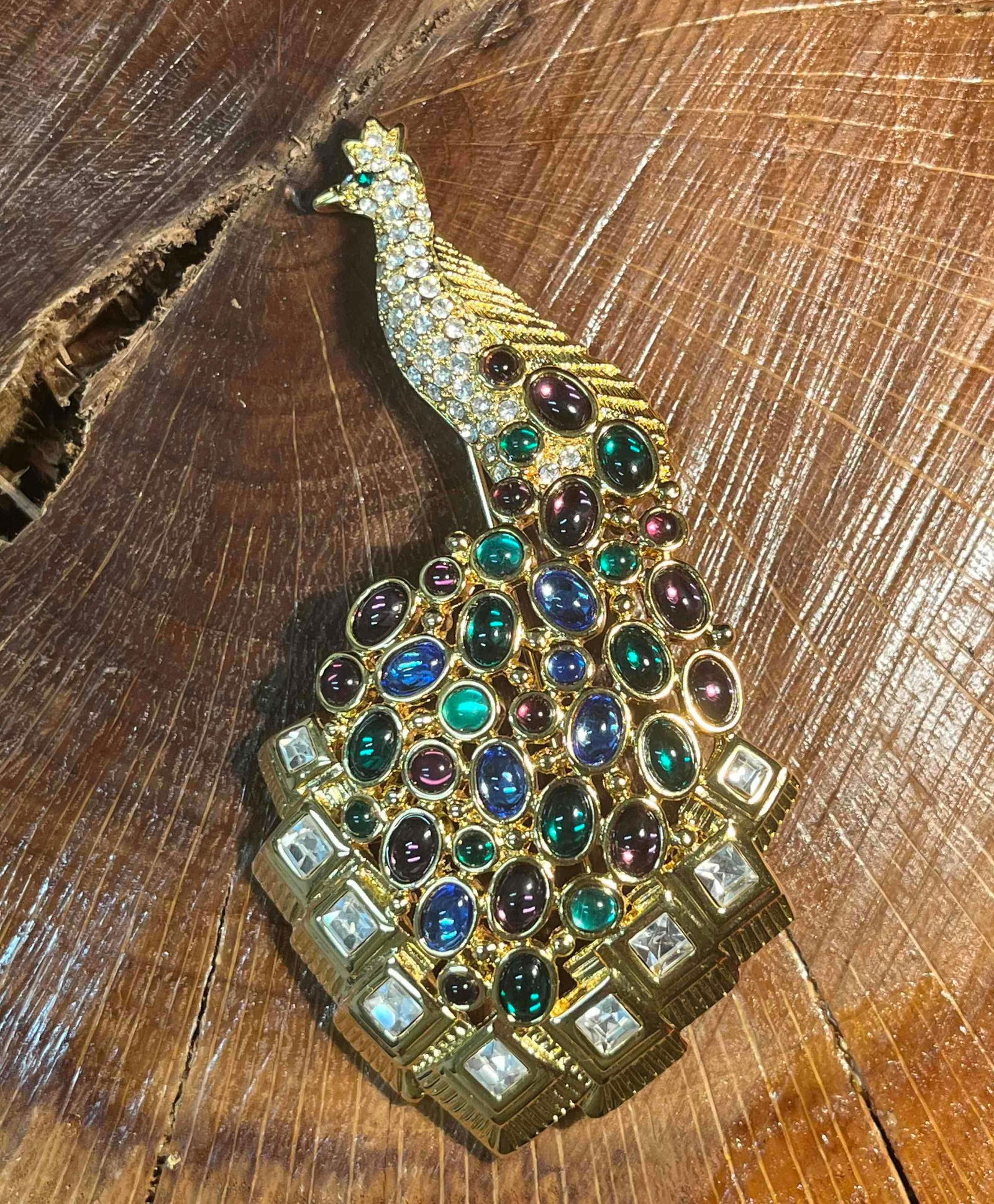 Vintage Large Rhinestone Glass Cabochon Nolan Miller Peacock  Brooch (1 of 10)