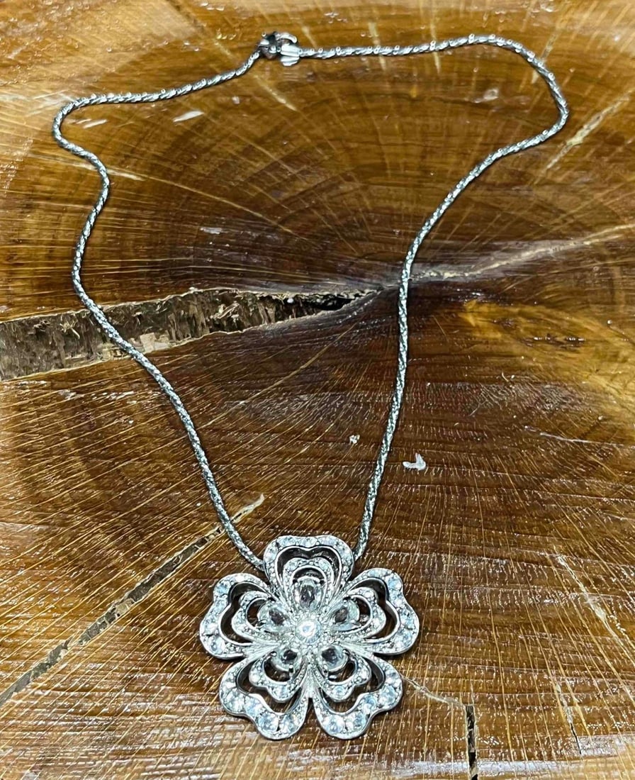 Nolan Miller Silver tone Crystal Flower Pendant (1 of 8)