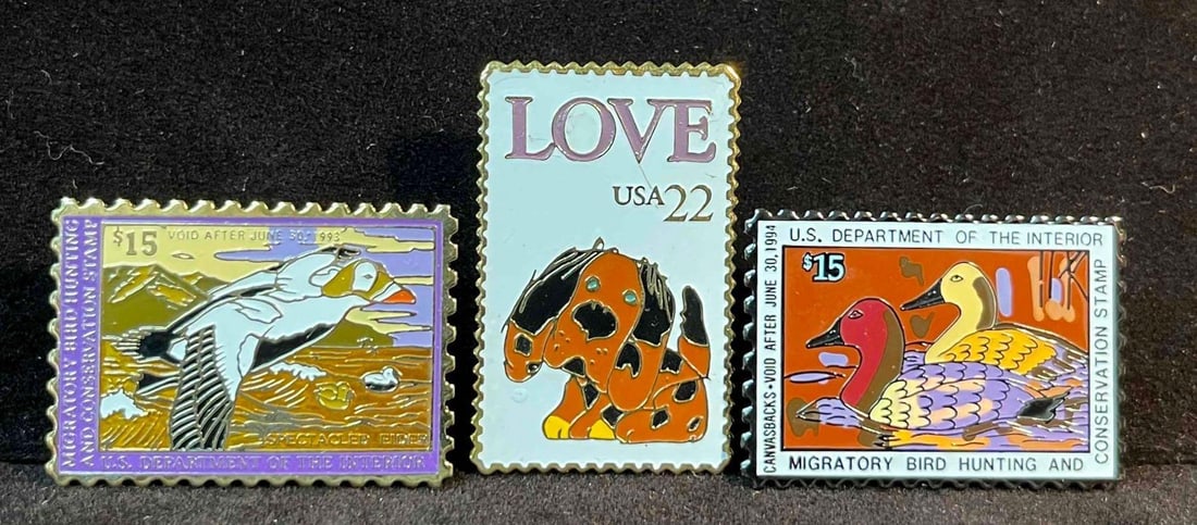 Three Enamel Stamp Pins (F18) (1 of 8)
