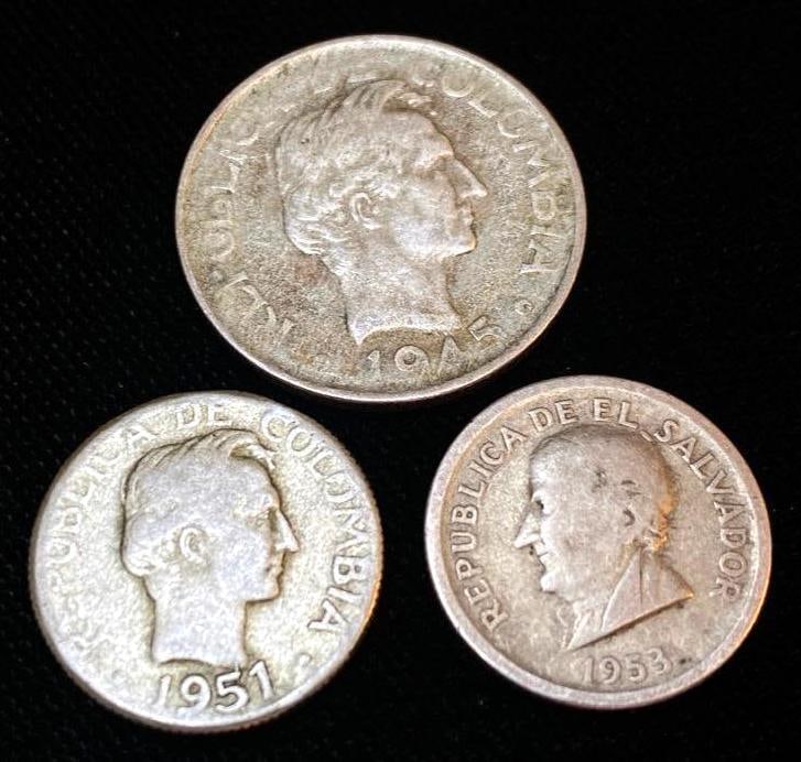 El Salvador & Colombia Silver Coins: El Salvador & Colombia Silver Coins These fine coins have been researched and verified by professionals to be authentic. Please view all our pictures they are part of our description. The coin pic