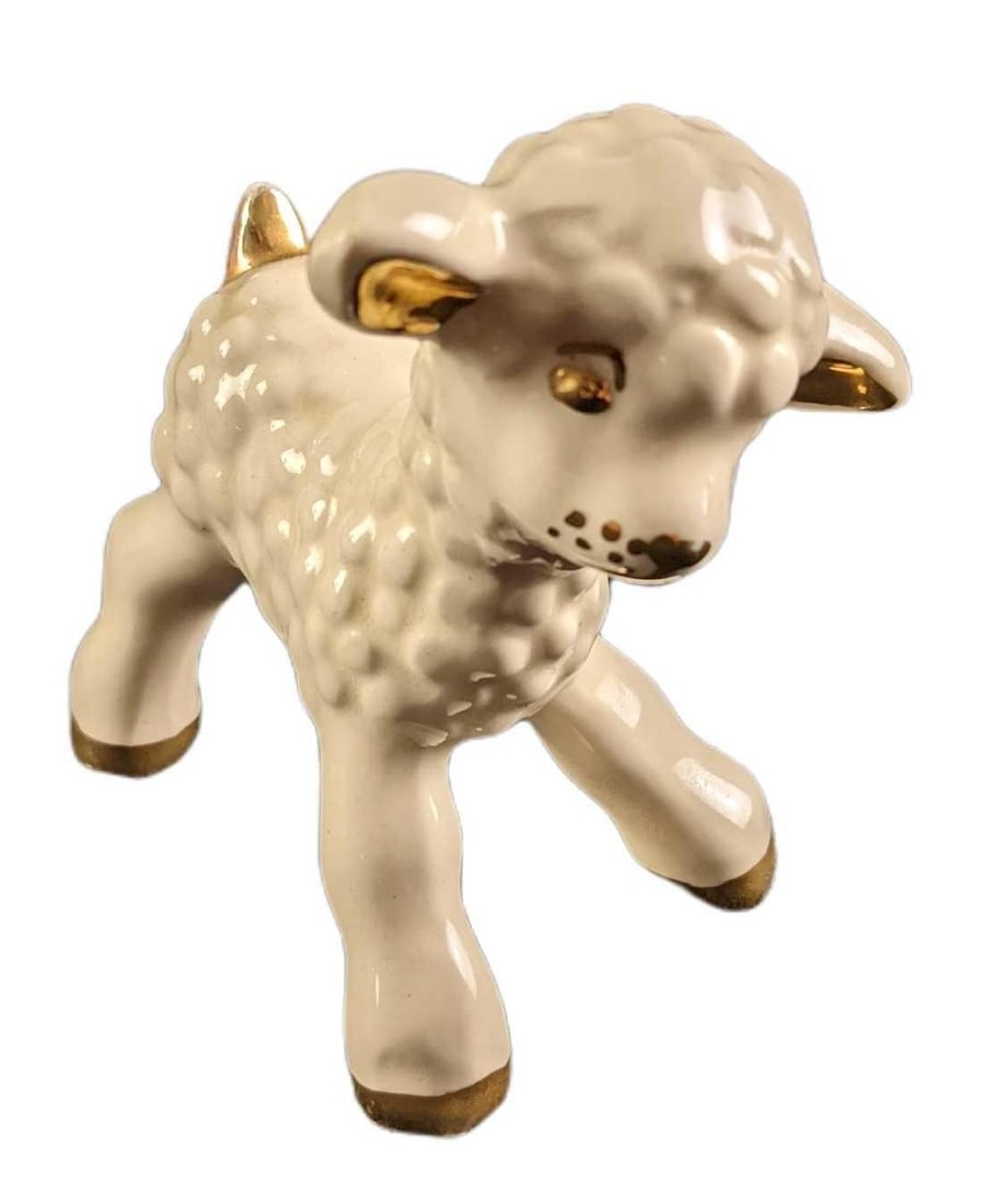 Vintage Ceramic Baby Lamb With Gold Trim (1 of 5)