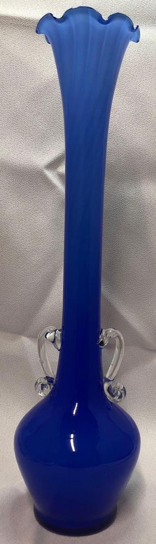 Vintage Cobalt Blue Bud Vase with Swirled Glass & Ruffled Top (1 of 5)