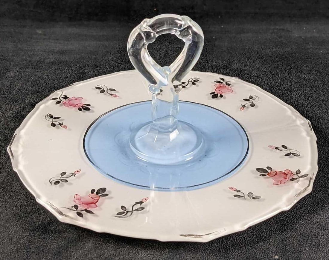 Floral Glass Serving Plate With Handle (1 of 5)