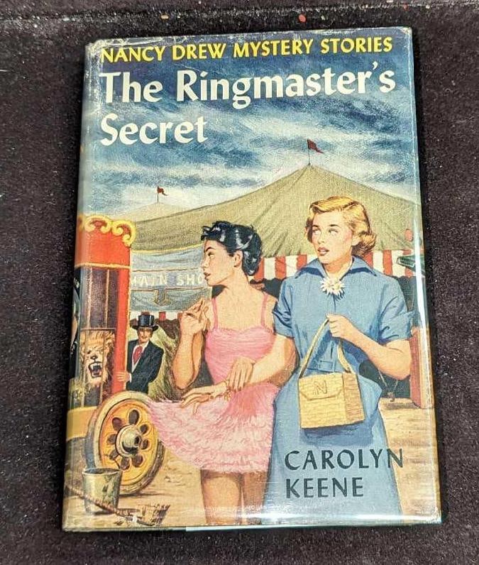 Nancy Drew #31 "The Ringmaster's Secret" 1953 Dust Jacket First Edition: Nancy Drew #31 "The Ringmaster's Secret" 1953 Dust Jacket. This is approx 5 1/2" x 1" x 7 3/4" and it weighs 0.61lb. The dust jacket has some shelf wear and there are some mark