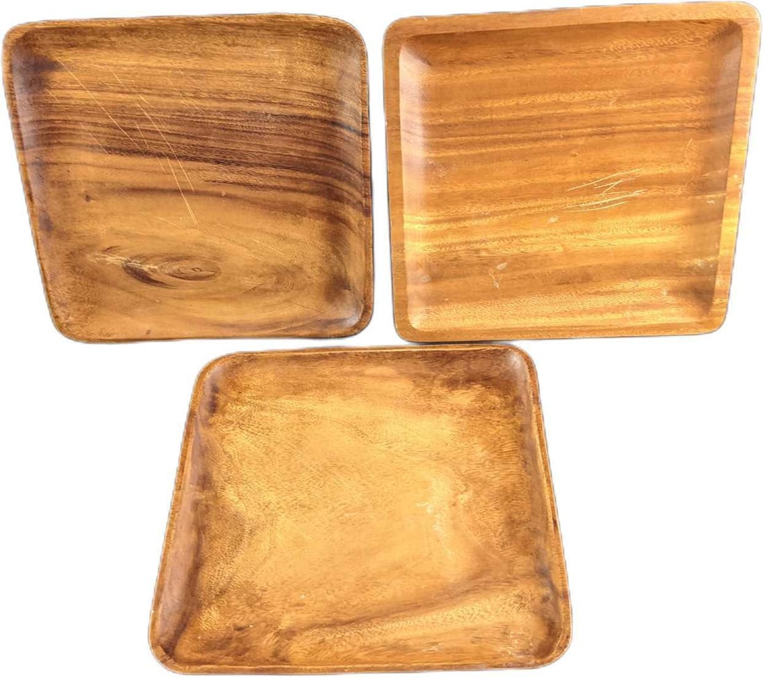 Three Vintage Monkey Pod Wood Square Serving Trays (1 of 6)