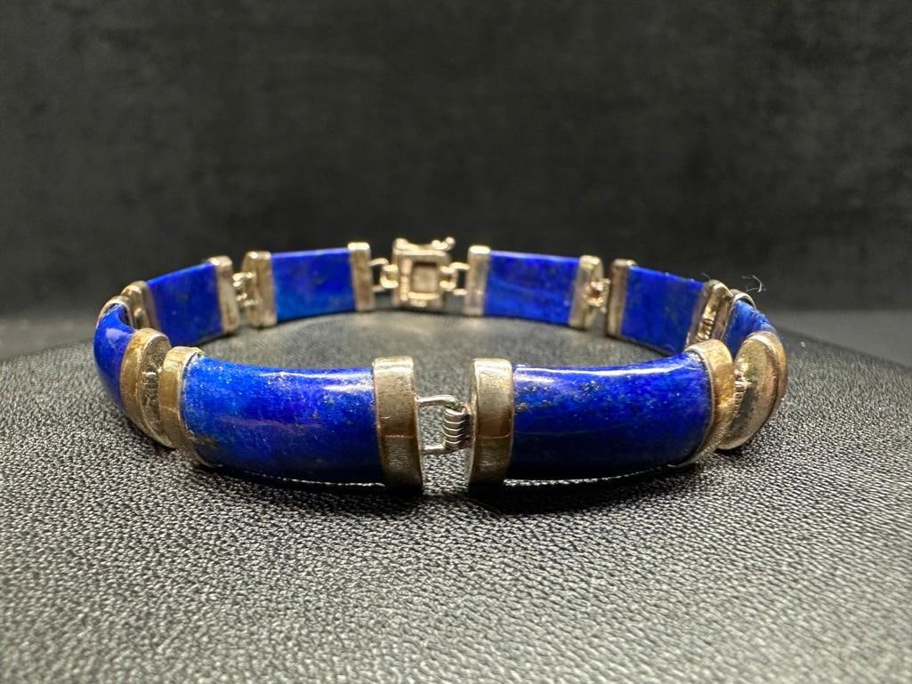 Sterling Silver Lapis Link Bracelet Marked HN (1 of 2)